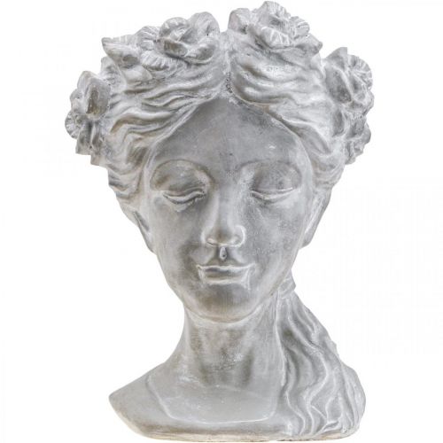 Artículo Maceta de hormigón con cabeza de planta cabeza de mujer blanqueada Al. 34 cm