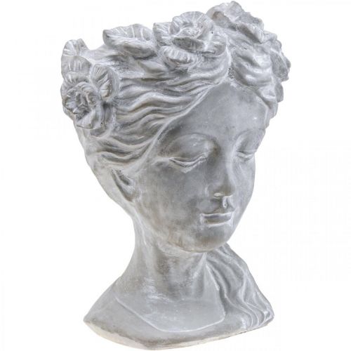 Maceta de hormigón con cabeza de planta cabeza de mujer blanqueada Al. 34 cm