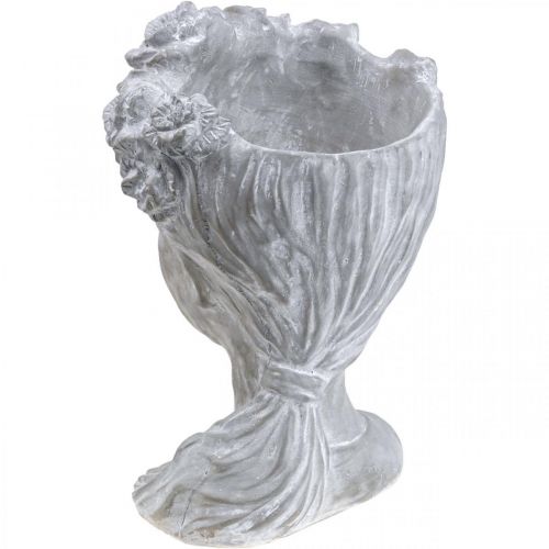 Artículo Maceta de hormigón con cabeza de planta cabeza de mujer blanqueada Al. 34 cm