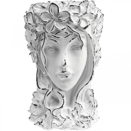 Floristik24 Macetero Macetero de hormigón Shabby Chic Cabeza de mujer Blanco H34cm