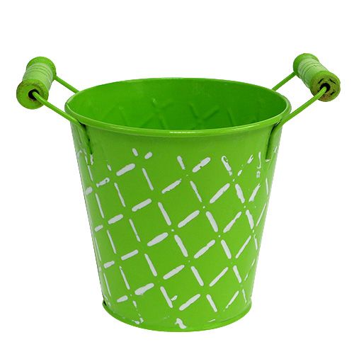 Floristik24 Cubo de hojalata verde claro con asas de madera Ø11cm H10.5cm