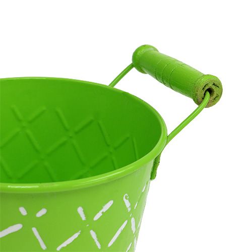 Floristik24 Cubo de hojalata verde claro con asas de madera Ø11cm H10.5cm