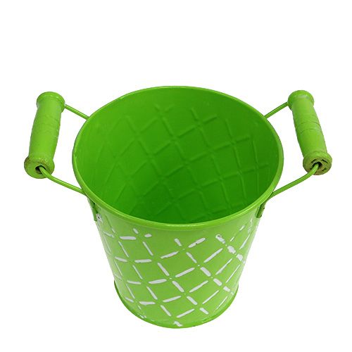 Floristik24 Cubo de hojalata verde claro con asas de madera Ø11cm H10.5cm