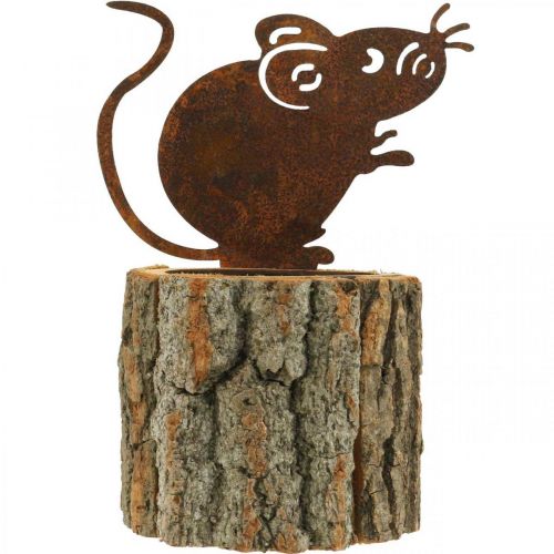 Artículo Maceta de madera macetero imitación madera ratón óxido H24cm