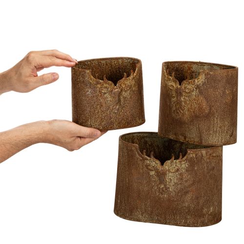 Juego de 3 macetas ovaladas de metal con diseño rústico de ciervo, 24 cm. | Floristik24.es