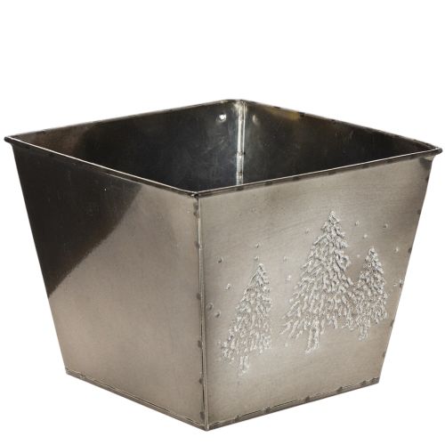 Maceta cuadrada de metal con motivo de abeto, 18 cm.
