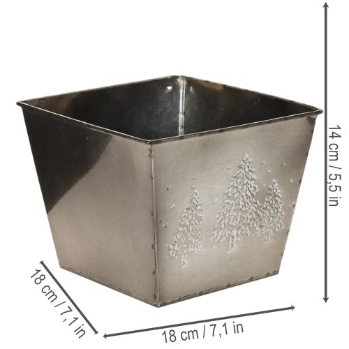 Maceta cuadrada de metal con motivo de abeto, 18 cm. | Floristik24.es