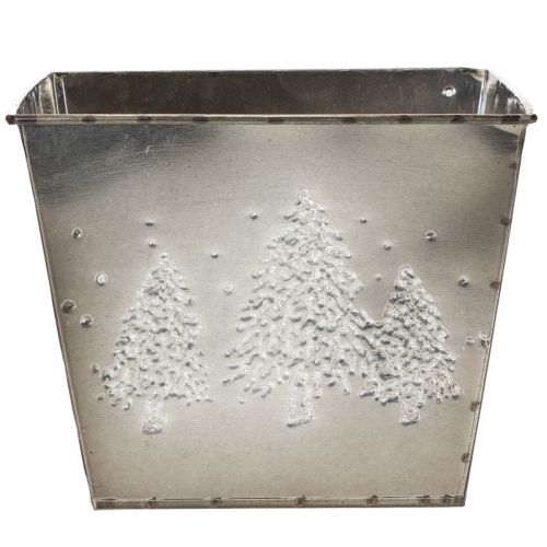 Maceta cuadrada de metal con motivo de abeto, 18 cm. | Floristik24.es