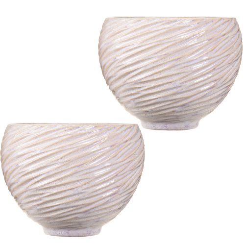 Artículo Macetero de cerámica color crema y rosa – Macetero decorativo moderno con diseño de ranuras Ø15cm 2 uds.