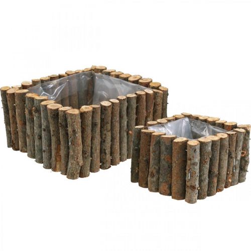 Artículo Cuenco para plantas cuadrado ramas de abedul natural 14,5/20cm juego de 2