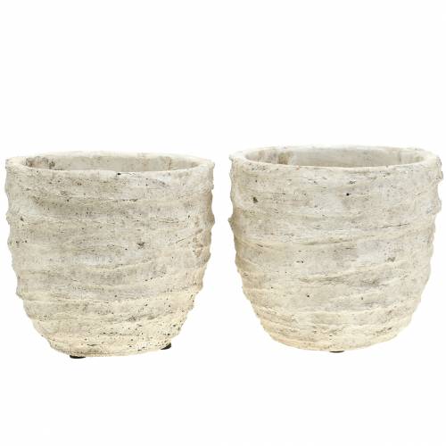 Floristik24 Macetero blanco antiguo Ø12,5cm H11cm 2pcs