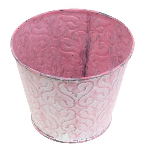 Floristik24 Macetero galvanizado rosa, blanco lavado Ø13cm H10,5cm