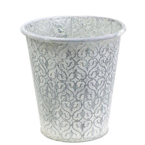 Floristik24 Olla de zinc con decoración de crema lavada Ø19cm H20cm