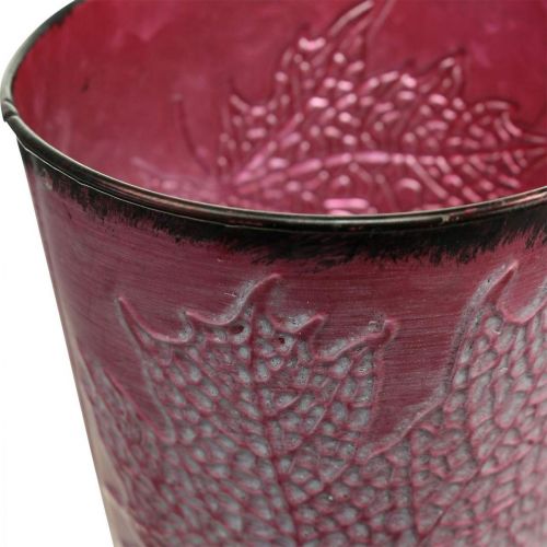 Artículo Jardinera con decoración de hojas, vasija de metal, otoño, macetero vino tinto Ø10cm H10cm