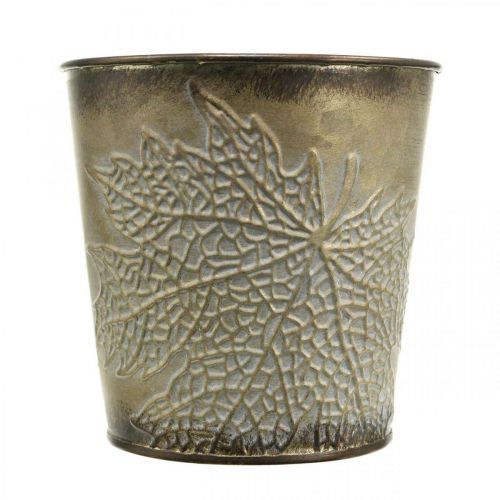 Artículo Jardinera para otoño, maceta de metal con decoración de hojas, jardinera dorada Ø10cm H10cm
