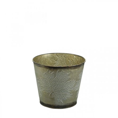 Floristik24 Jardinera para otoño, cubo de metal con decoración de hojas, recipiente de metal dorado Ø14cm H12.5cm