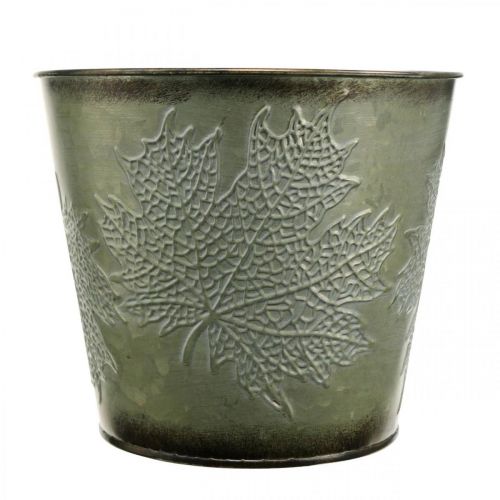 Artículo Macetero con decoración de otoño, decoración de metal, jardinera de otoño verde Ø18.5cm H17cm