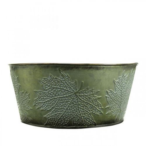 Artículo Macetero con hojas de arce, decoración otoñal, recipiente de metal verde Ø25cm H11cm