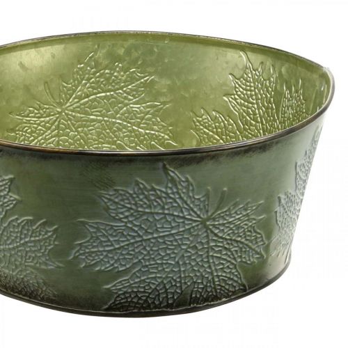 Artículo Macetero con hojas de arce, decoración otoñal, recipiente de metal verde Ø25cm H11cm