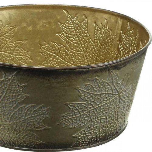 Artículo Cuenco de otoño, maceta de metal con decoración de hojas, macetero dorado Ø25cm H10cm