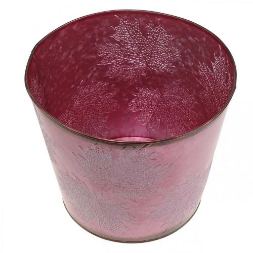 Artículo Maceta de otoño, cubo de plantas, decoración de metal con hojas rojo vino Ø25.5cm H22cm