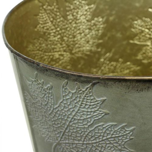 Artículo Maceta, decoración otoñal, recipiente de metal con hojas doradas Ø25,5cm H22cm