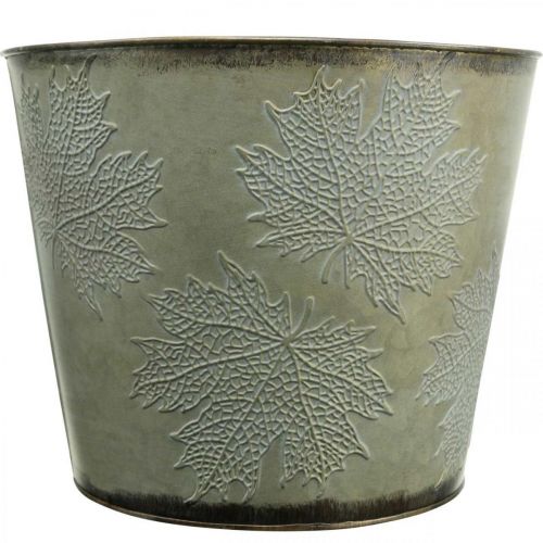 Artículo Maceta, decoración otoñal, recipiente de metal con hojas doradas Ø25,5cm H22cm