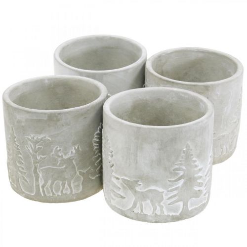 Floristik24 Macetero con motivo de bosque, decoración de Adviento, jardinera para Navidad, decoración de hormigón Ø10,5cm H11cm 4ud
