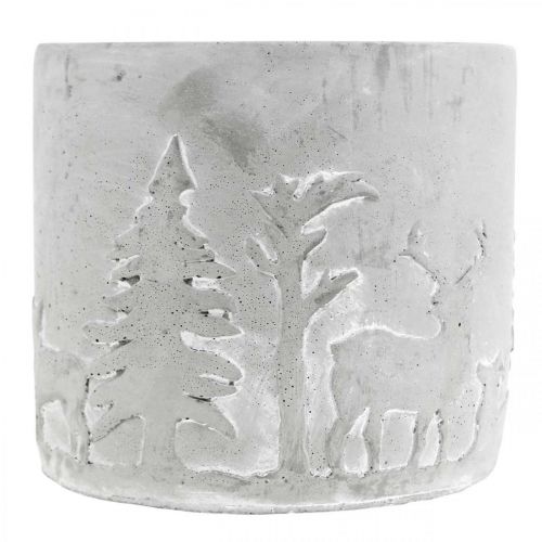 Artículo Jardinera con motivos de bosque, decoración de invierno, jardinera de hormigón, Adviento Ø12.5cm H11cm