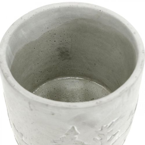 Artículo Jardinera con motivos de bosque, decoración de invierno, jardinera de hormigón, Adviento Ø12.5cm H11cm