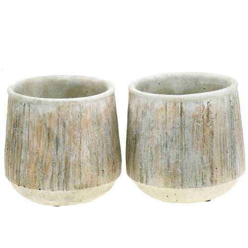 Floristik24 Macetero nature rayado pesado Ø14cm 2 piezas