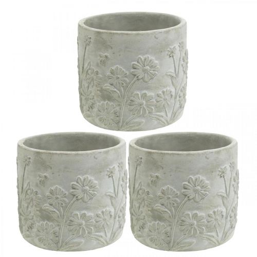 Floristik24 Macetero hormigón con diseño de flores macetero Ø12.5cm H11cm 3pcs