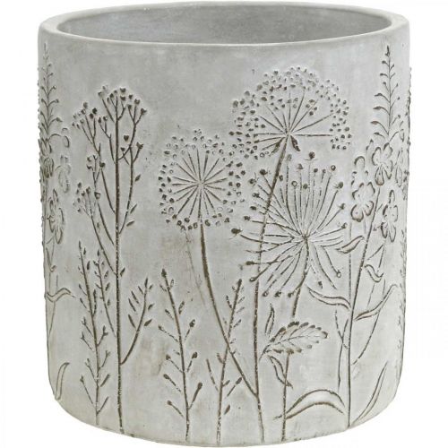 Floristik24 Macetero de hormigón blanco con flores en relieve vintage Ø16cm