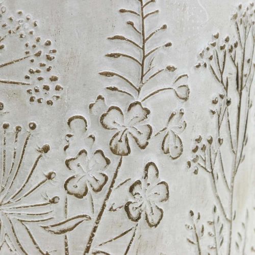 Artículo Macetero de hormigón blanco con flores en relieve vintage Ø16cm