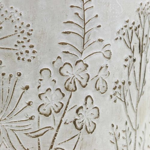 Floristik24 Macetero de hormigón blanco con flores en relieve vintage Ø16cm