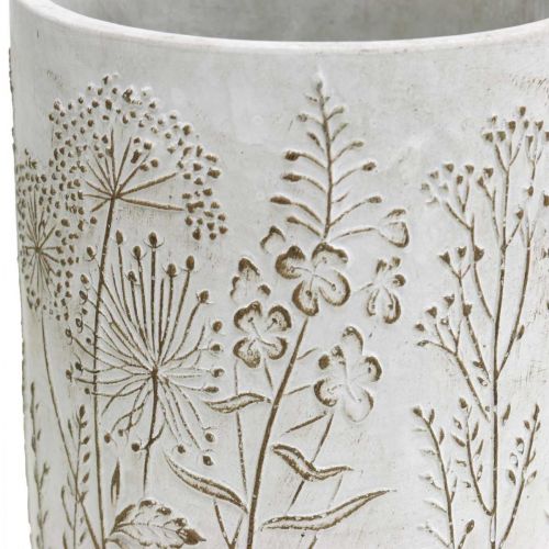 Floristik24 Florero florero blanco de hormigón con flores en relieve Ø12,5cm 2uds