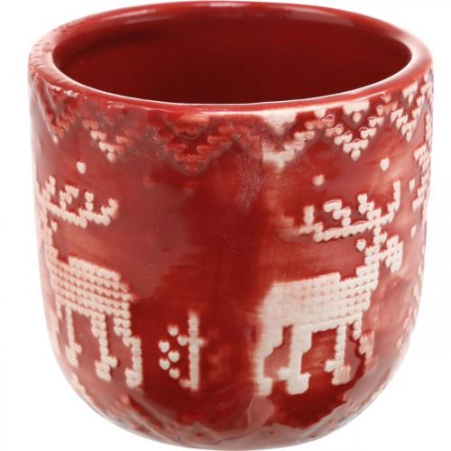 Floristik24 Decoración de cerámica con reno, decoración de Adviento, jardinera con motivo noruego rojo / blanco Ø7,5cm H7cm 6pzs