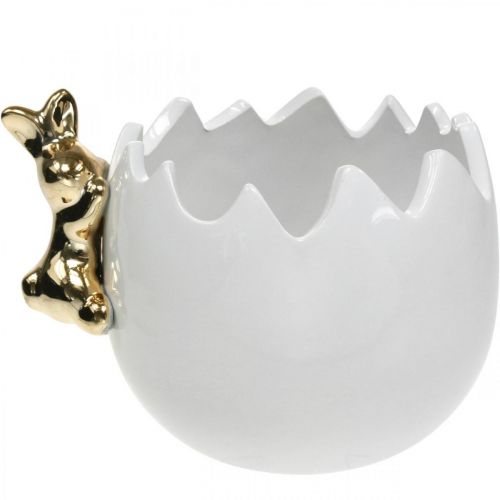 Tazón de Pascua tazón decorativo cerámica huevo blanco conejo dorado 2 piezas