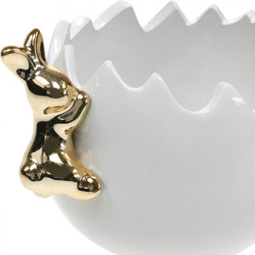 Floristik24 Tazón de Pascua tazón decorativo cerámica huevo blanco conejo dorado 2 piezas
