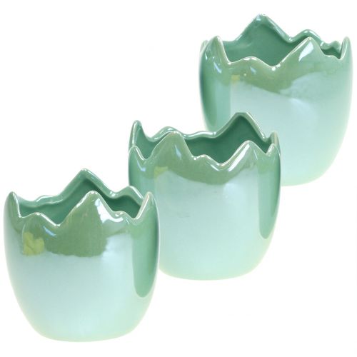 Floristik24 Jardinera cáscara de huevo nácar verde claro Ø8cm H9cm 3pcs