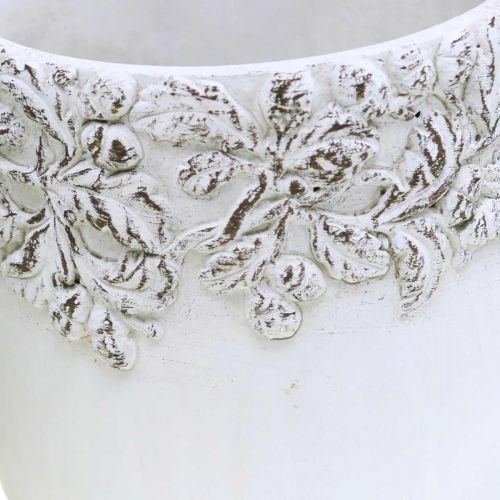 Floristik24 Recipiente de cerámica, maceta con decoración de roble, macetero verde / blanco / gris Ø13cm H11.5cm juego de 3