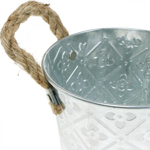 Floristik24 Macetero con asas, cuenco decorativo con estampado de flores, recipiente de metal Ø14,5cm