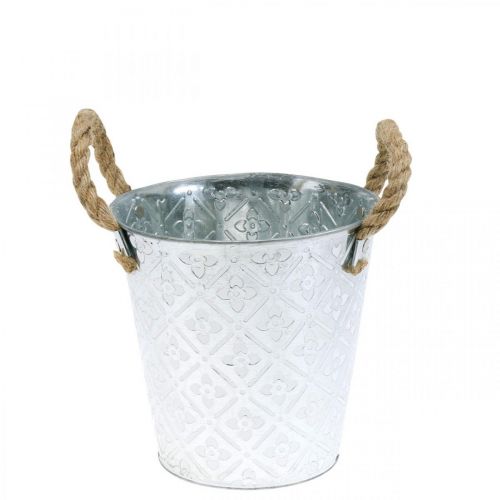 Maceta de metal para plantar, maceta con asas, jardinera con estampado de flores Ø18cm