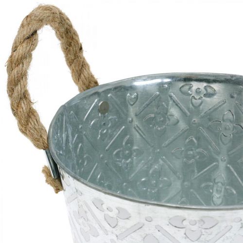 Artículo Maceta de metal para plantar, maceta con asas, jardinera con estampado de flores Ø18cm