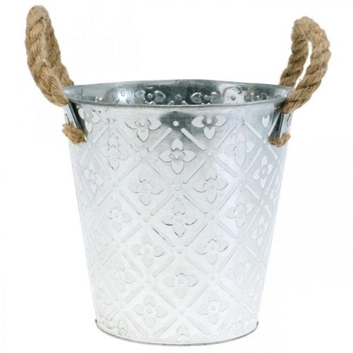 Artículo Maceta de metal para plantar, maceta con asas, jardinera con estampado de flores Ø18cm