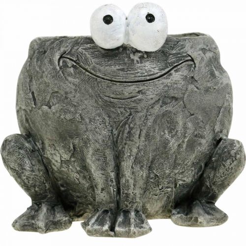Artículo Porta macetas rana con sonrisa gris 11x12cm