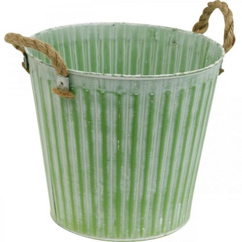 Artículo Cubo para plantar, macetero con asas, decoración de metal rosa/verde/amarillo shabby chic Ø16,5 cm H15 cm juego de 3