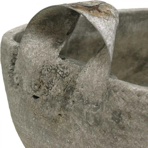 Floristik24 Cuenco de hormigón blanco gris marrón con asas antiguas L28cm