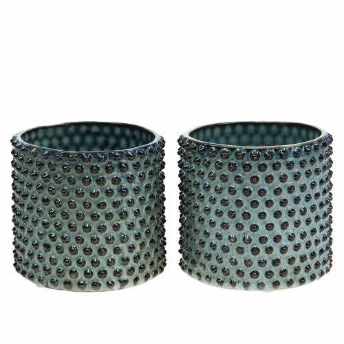 Floristik24 Jardinera azul, blanco Ø11cm H10cm 2pcs