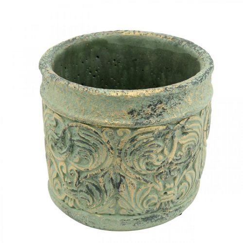 Floristik24 Macetero aspecto antiguo verde, maceta de hormigón dorado Ø11cm H12.5cm